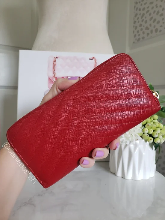 Authentic Pre-owned Yves Saint Laurent Grain De Poudre Chevron Zippy Wallet - Picture 3 of 13